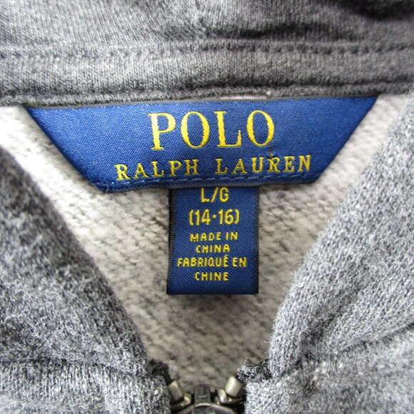 Polo Ralph Lauren Sweater Boys Large Gray Spell Out Full Zip Hoodie Outdoors - Picture 5 of 15